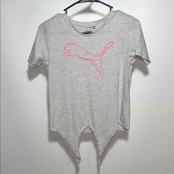 Puma Light Gray Tee with Neon Pink Logo - Picture 1 of 7